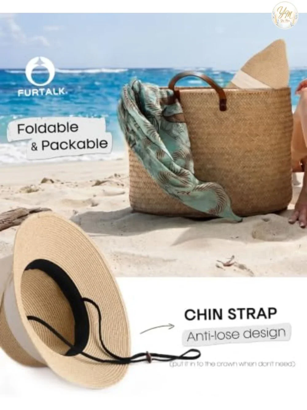 Womens Wide Brim Straw Sun Hat UV Protection Foldable Travel Beach Hat with